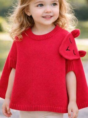 Girl's Red Poncho Sweater - Size 2T